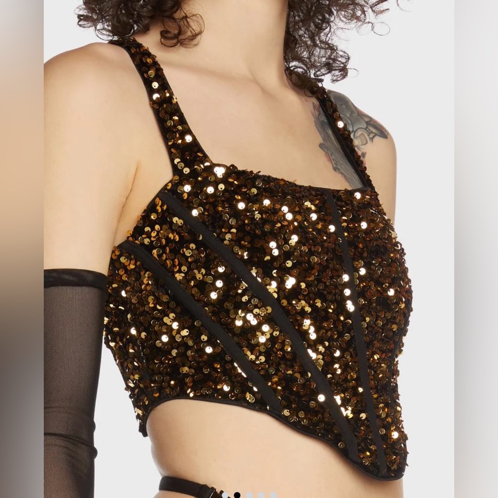 Rare London Gold Sequin Corset Top Women’s Size Small